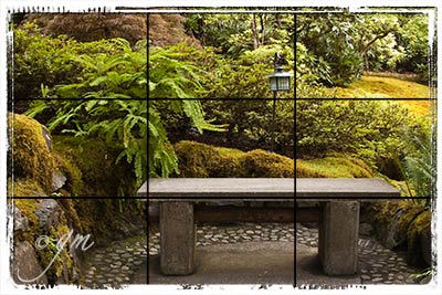 Stone bench in the Japanese Garden